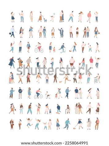 Different People silhouette vector set. Male and female flat characters isolated on white background.