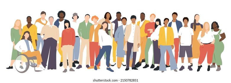 Diferentes personas se mantienen juntas. Ilustración vectorial plana.