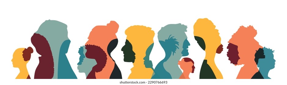 Different people stand side by side together. Flat vector illustration.