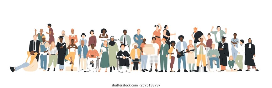 Different people stand side by side together.