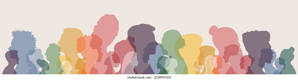 Different people stand together. Flat vector illustration.