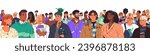 Different people standing together. Multinational group portrait. Diverse person faces of various age, ethnic. Happy young characters of multiracial society. Flat isolated vector illustration on white