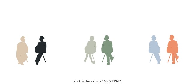 Different people talk to each other. Colorful silhouettes.
