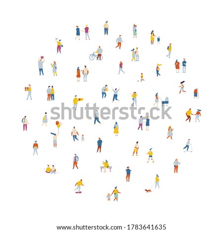 Different people walking oudoors flat vector illustration. Crowd of people. City life, street