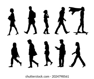 Different people walking silhouette vector illustration 