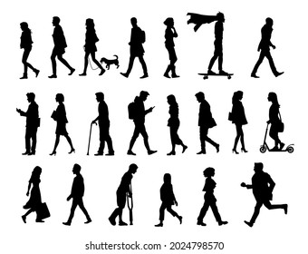 Different people walking silhouette vector illustration 