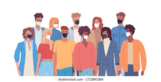 Different people wear protective masks in quarantine time vector illustration