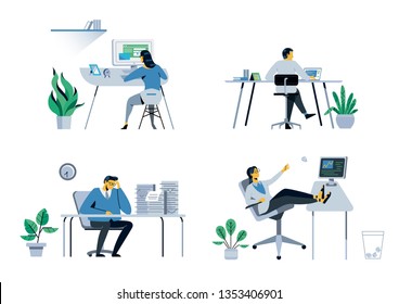 different people work in the office isolated vector illustration