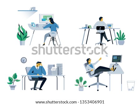 different people work in the office isolated vector illustration