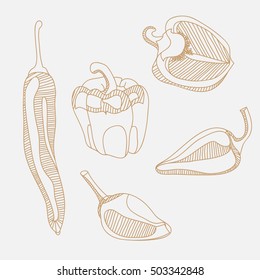
different peppers contour drawing