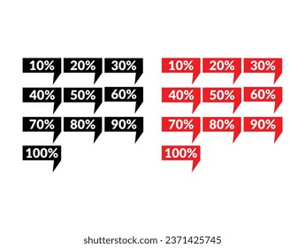 Different percent discount sticker discount price tag set. 10%, 20%, 30%, 40%, 50%, 60%, 70%, 80%, 90% Discount. Black Friday sales with 10, 20, 30 and 40 percent discounts.