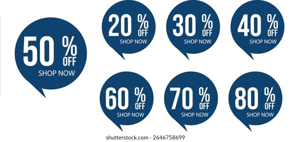 Different percent discount sticker discount price tag set. Discount Tags 20% 30% 40% 50% 60% 70%to 80% OFF Sale Labels for Promotions Marketing illustration isolated on transparent background  adverti