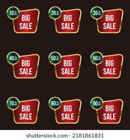 different percent sale discount offer banner and price tag set up to 10,15,20,30,40,60,50,70,80,90 percent off