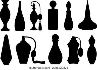 Different perfume bottles illustration isolated on white