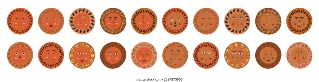 Different personages, roundish abstract faces. Variety of moods, diverse emotions, dude odd face. Illustration on white background
