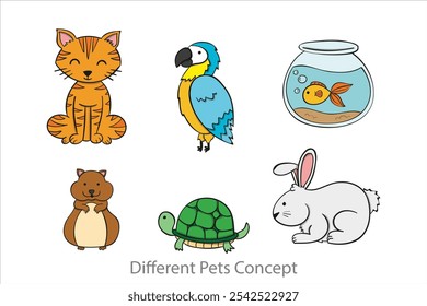 Concepto de diferentes mascotas. colección animal