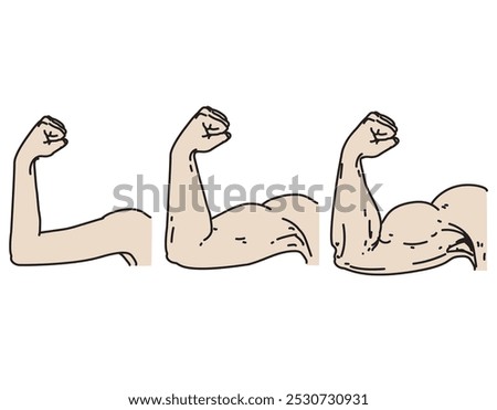 different phase biceps muscle up hands gesture easy line illustration black line on white background