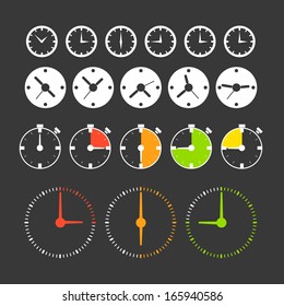 Different phases of clocks. Icon collection 