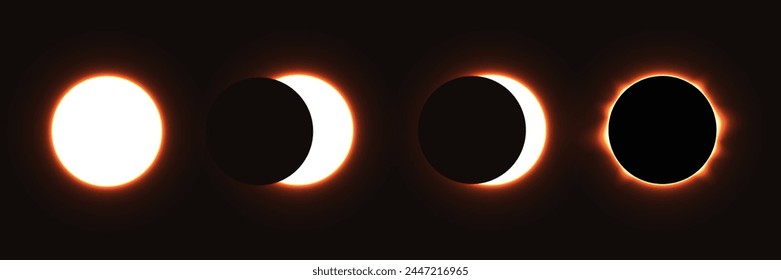 Different phases of solar eclipse. Solar Eclipse vector Illustration background.	