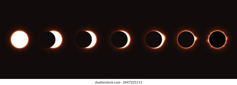 Different phases of solar eclipse. Solar Eclipse vector Illustration background.	