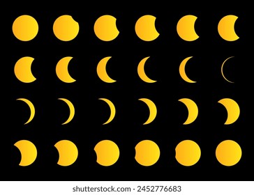 Different phases of solar and lunar eclipse . Vector .