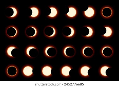 Different phases of solar and lunar eclipse . Vector .