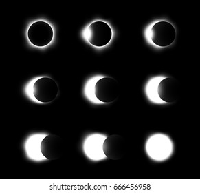 Different phases of solar and lunar eclipse . Vector .