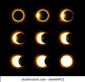 Different phases of solar and lunar eclipse . Vector .