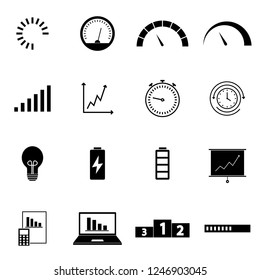 Different phases of speedometer, loading, indicators icons set