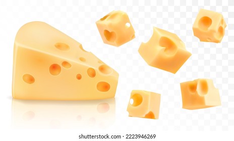 Different pieces of cheese set. Vector illustration.