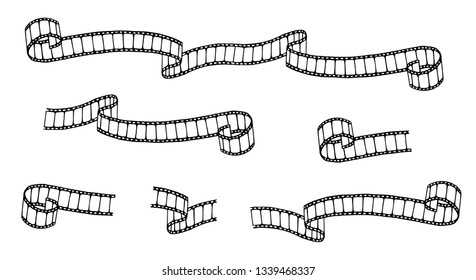Different pieces of film strip. Set of abstract isolated design elements. Hand drawn vector black and white illustrations. Cartoon, doodle.
