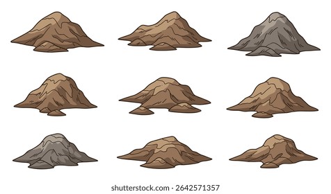 Different piles of rocks that could be used for building or construction sites