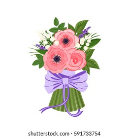 Different pink flowers with bow