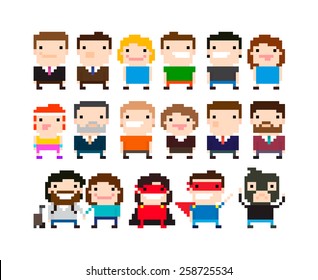 Different Pixel Art 8-bit People Characters