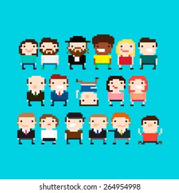 Different pixel art people characters