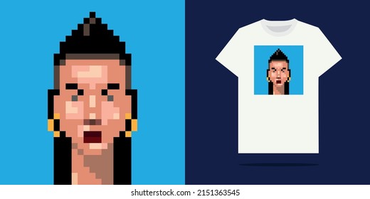 Different pixelart character designs for t-shirt printing.