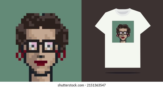 Different pixelart character designs for t-shirt printing.
