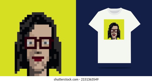 Different pixelart character designs for t-shirt printing.