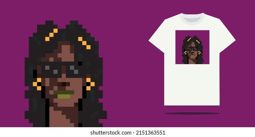 Diferentes diseños de caracteres pixelart para la impresión de camisetas.