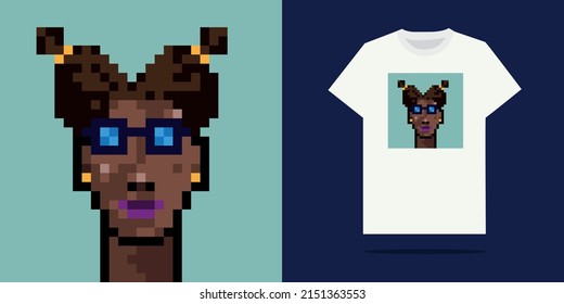 Diferentes diseños de caracteres pixelart para la impresión de camisetas.