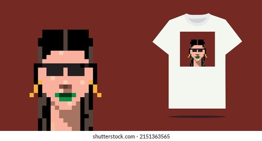 Diferentes diseños de caracteres pixelart para la impresión de camisetas.