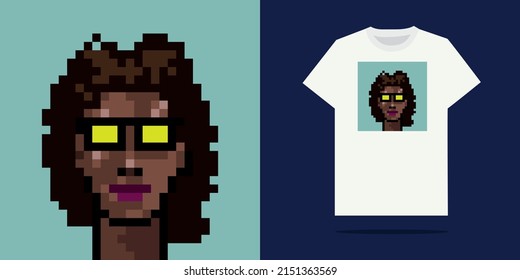 Diferentes diseños de caracteres pixelart para la impresión de camisetas.
