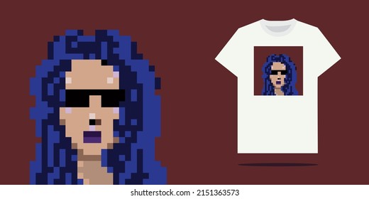 Different pixelart character designs for t-shirt printing.