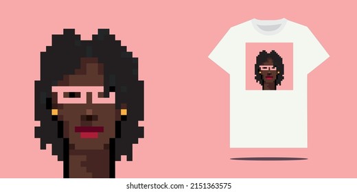 Different pixelart character designs for t-shirt printing.