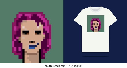 Different pixelart character designs for t-shirt printing.