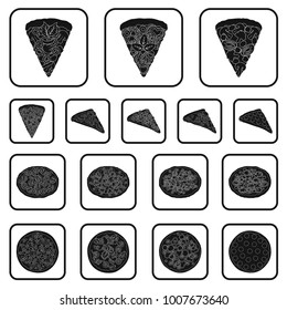 Different pizza black icons in set collection for design.Pizza food vector symbol stock web illustration.