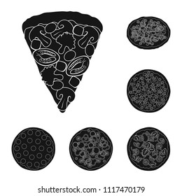 Different pizza black icons in set collection for design.Pizza food vector symbol stock web illustration.