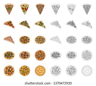 Different pizza cartoon,outline icons in set collection for design.Pizza food vector symbol stock web illustration.