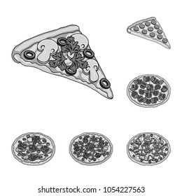 Different pizza monochrome icons in set collection for design.Pizza food vector symbol stock web illustration.