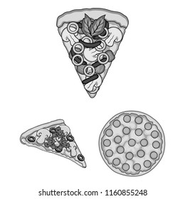 Different pizza monochrome icons in set collection for design.Pizza food vector symbol stock web illustration.